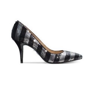 New sz 9.5 Micheal Kors Black & Silver Striped Sequin Pumps Heels